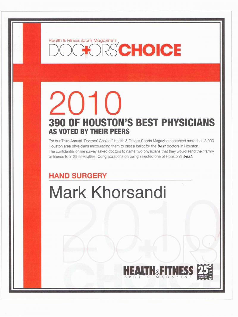 Dr. Khorsandi Voted 2010 Doctors' Choice Houston's Best Physician